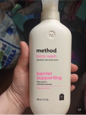 Method Barrier Supporting Body Wash — Fragrance Free (White with Pink Text)